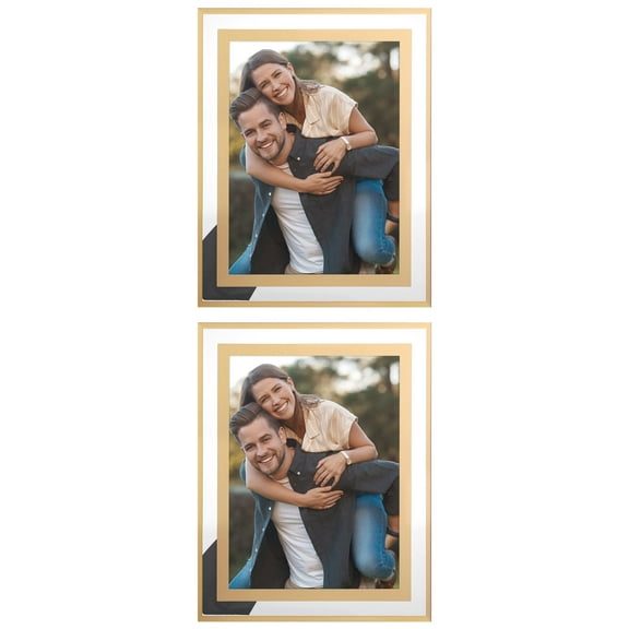 Unique Bargains Glass Picture Frame for Tabletop Display for Classy Home Decor Gold -2Pcs 5x7