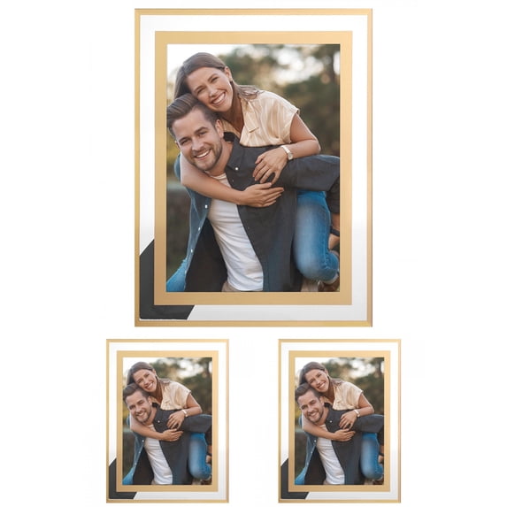 Unique Bargains Glass Picture Frame for Tabletop Display for Classy Home Decor Gold -3Pcs 4x6