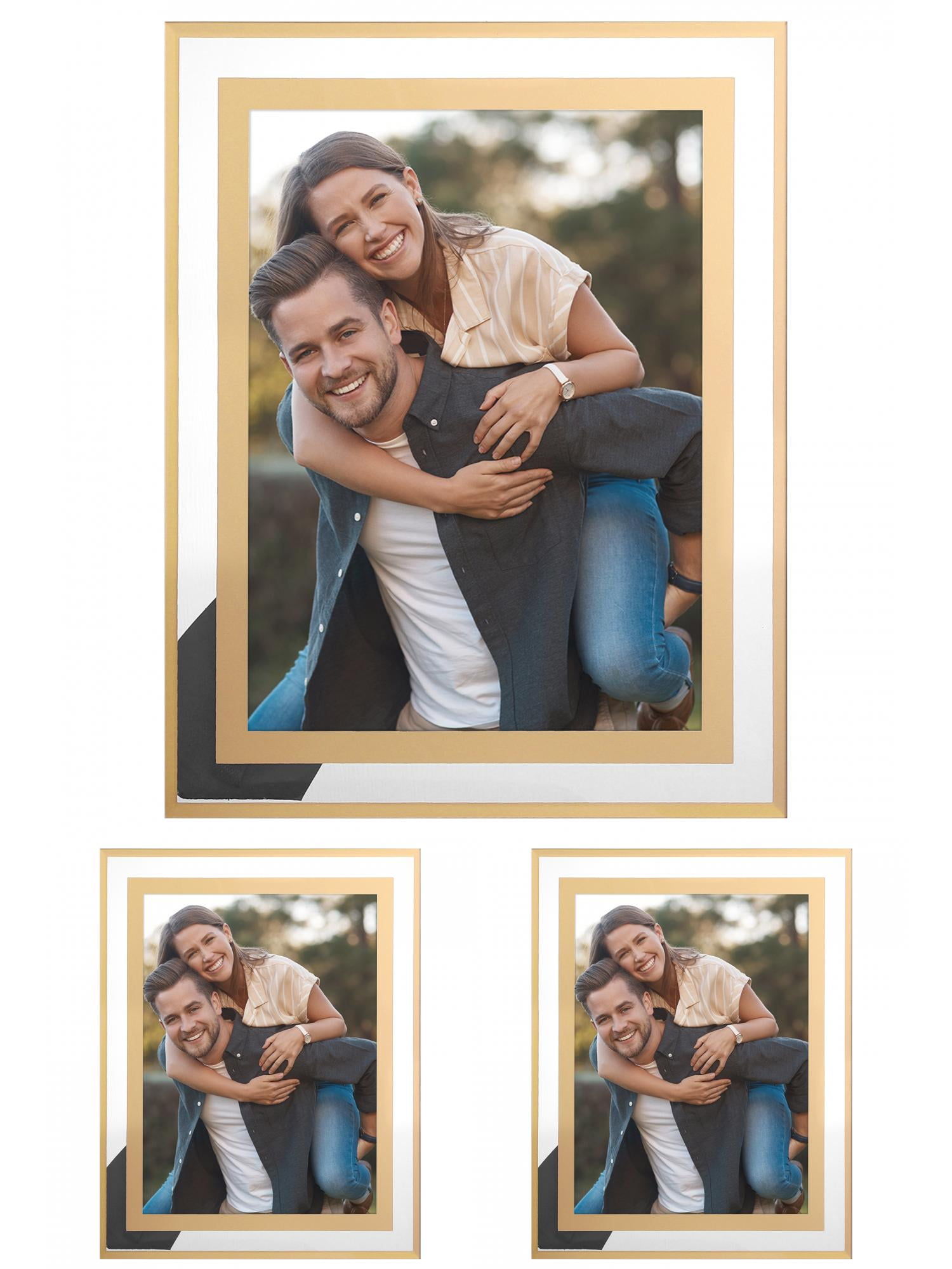 Unique Bargains Glass Picture Frame for Tabletop Display for Classy Home Decor Gold -3Pcs 5x7