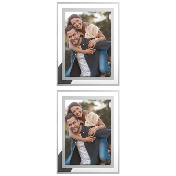 Unique Bargains Glass Picture Frame for Tabletop Display for Classy Home Decor Silver -2Pcs 4x6