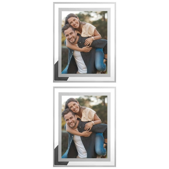 Unique Bargains Glass Picture Frame for Tabletop Display for Classy Home Decor Silver -2Pcs 5x7