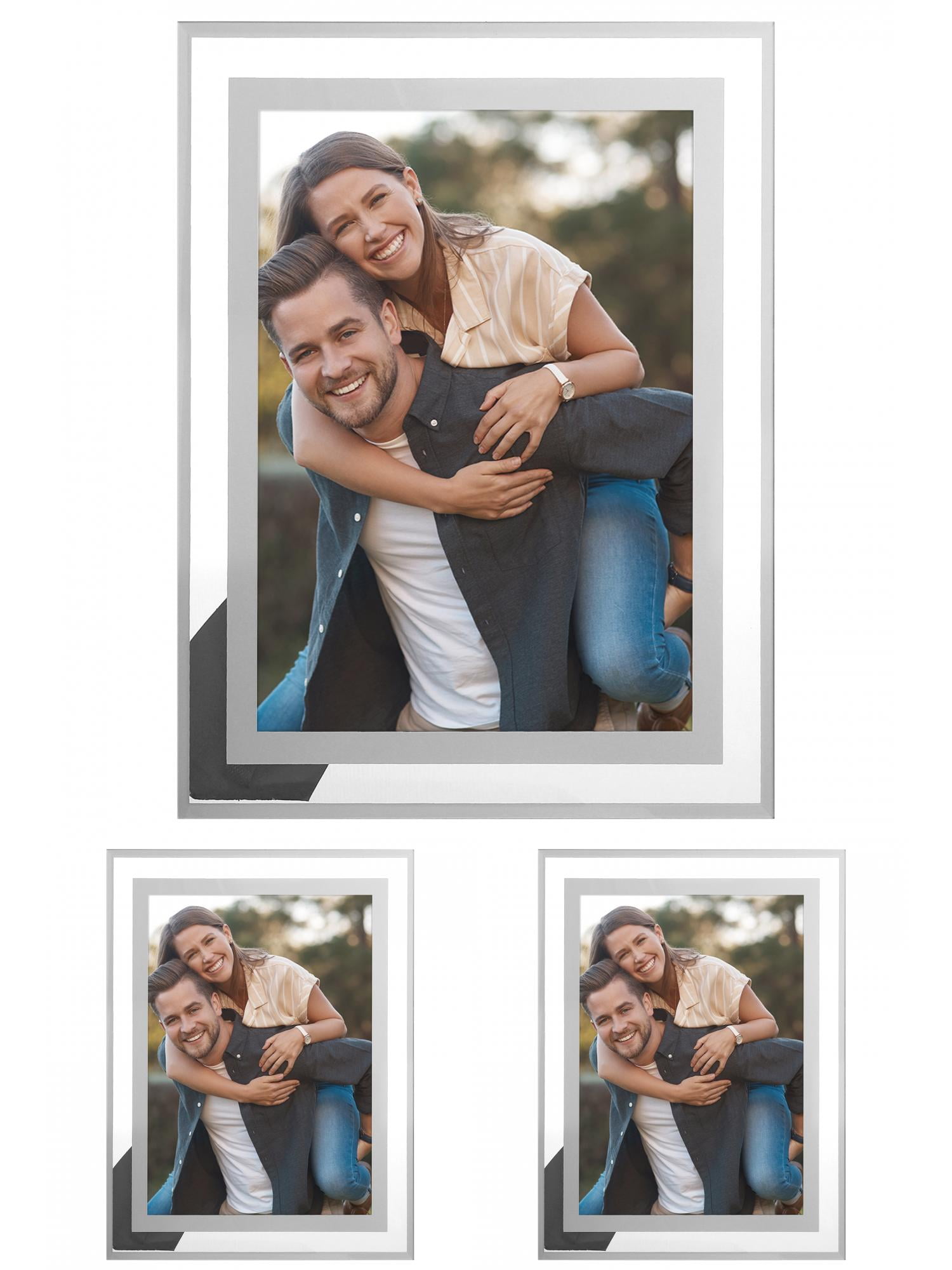 Unique Bargains Glass Picture Frame for Tabletop Display for Classy Home Decor Silver -3Pcs 4x6