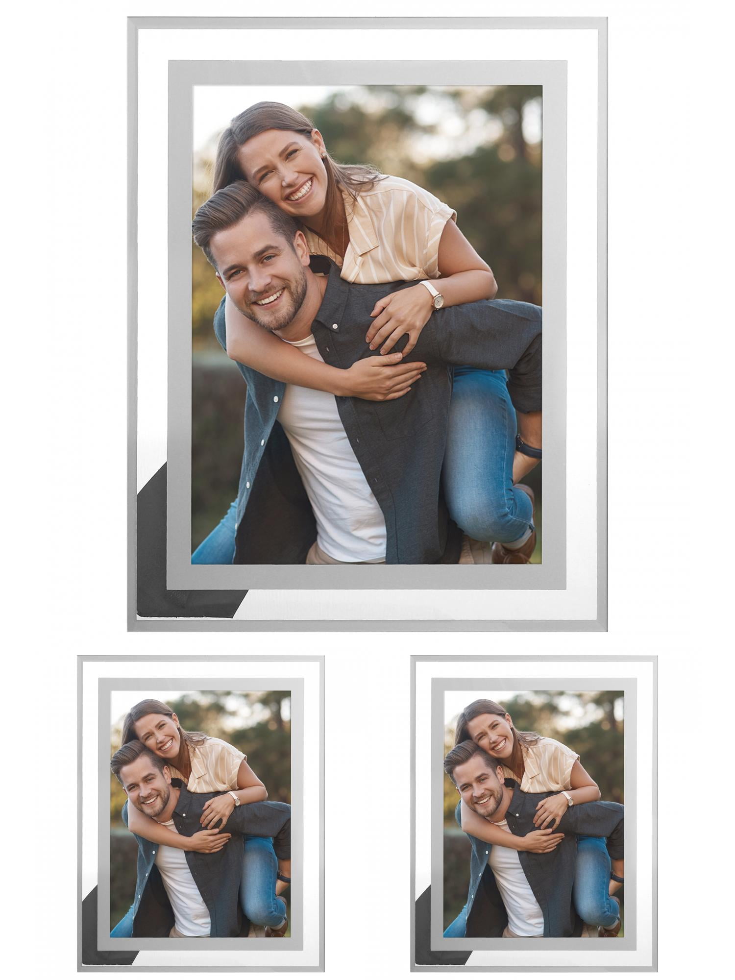 Unique Bargains Glass Picture Frame for Tabletop Display for Classy Home Decor Silver -3Pcs 5x7