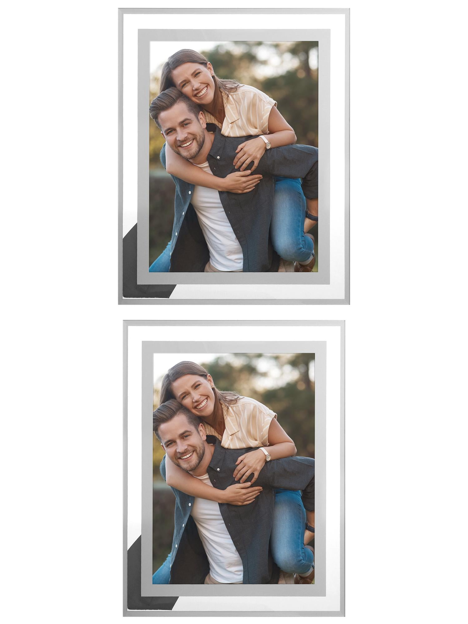 Unique Bargains Glass Picture Frame for Tabletop Display for Classy Home Decor Silver 5x7/4x6