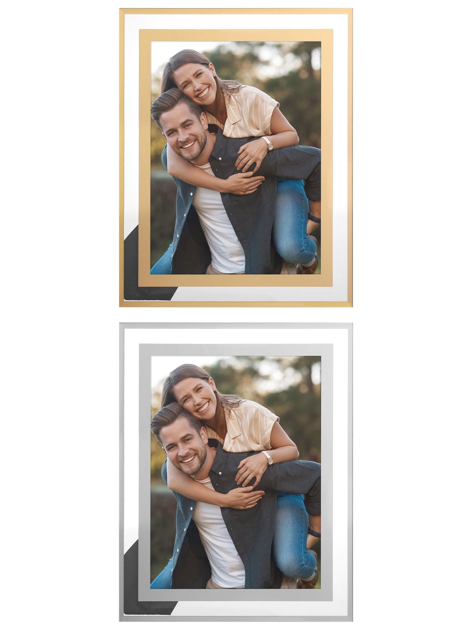 Unique Bargains Glass Picture Frame for Tabletop Display for Classy Home Decor Silver/Gold 5x7