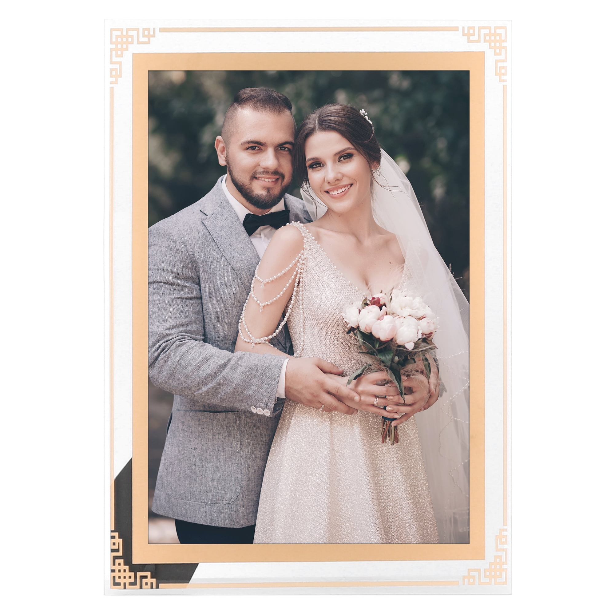 Unique Bargains Glass Picture Frames for Home Tabletop Decor Photo Frames Gold 5x7"