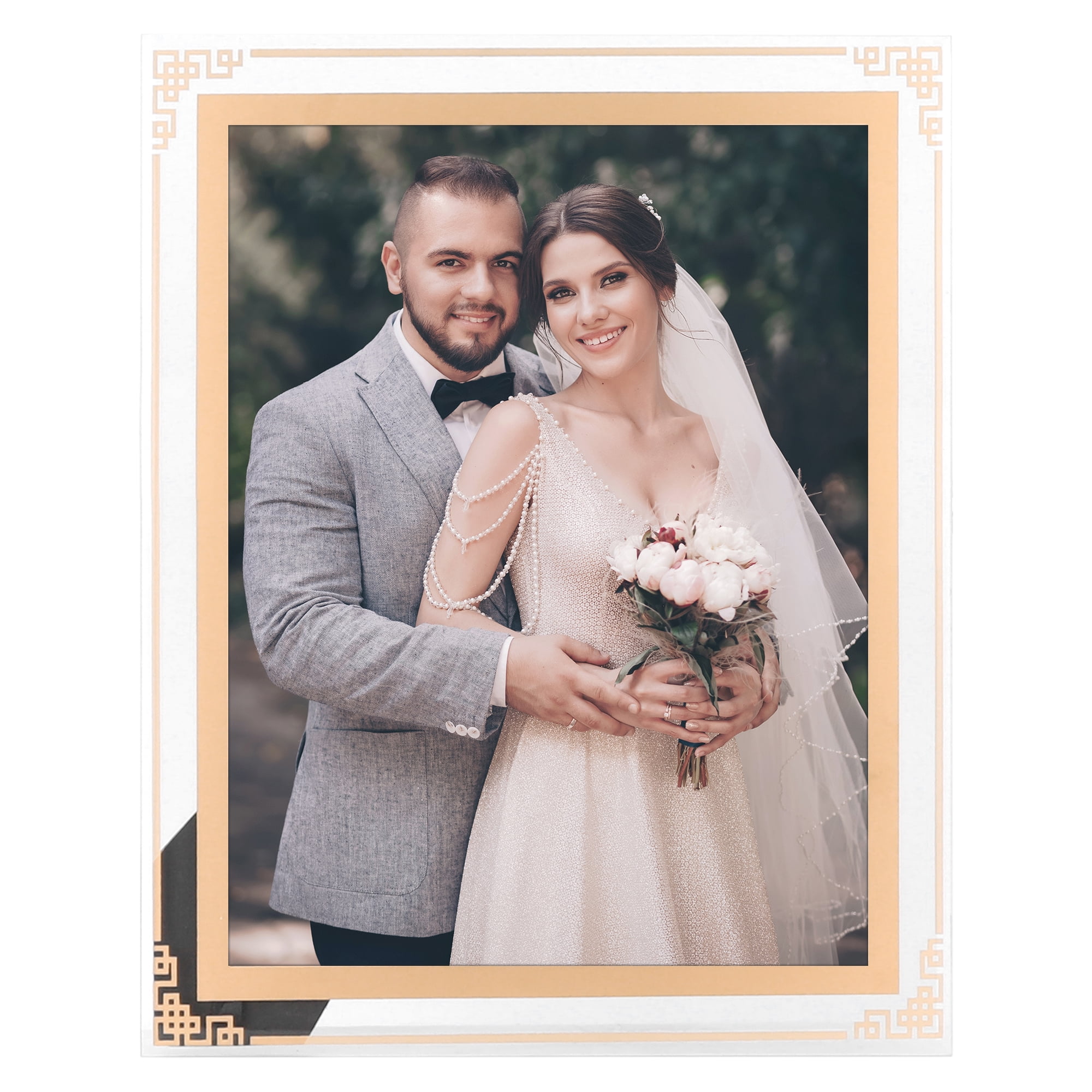 Unique Bargains Glass Picture Frames for Home Tabletop Decor Photo Frames Gold 8x10"