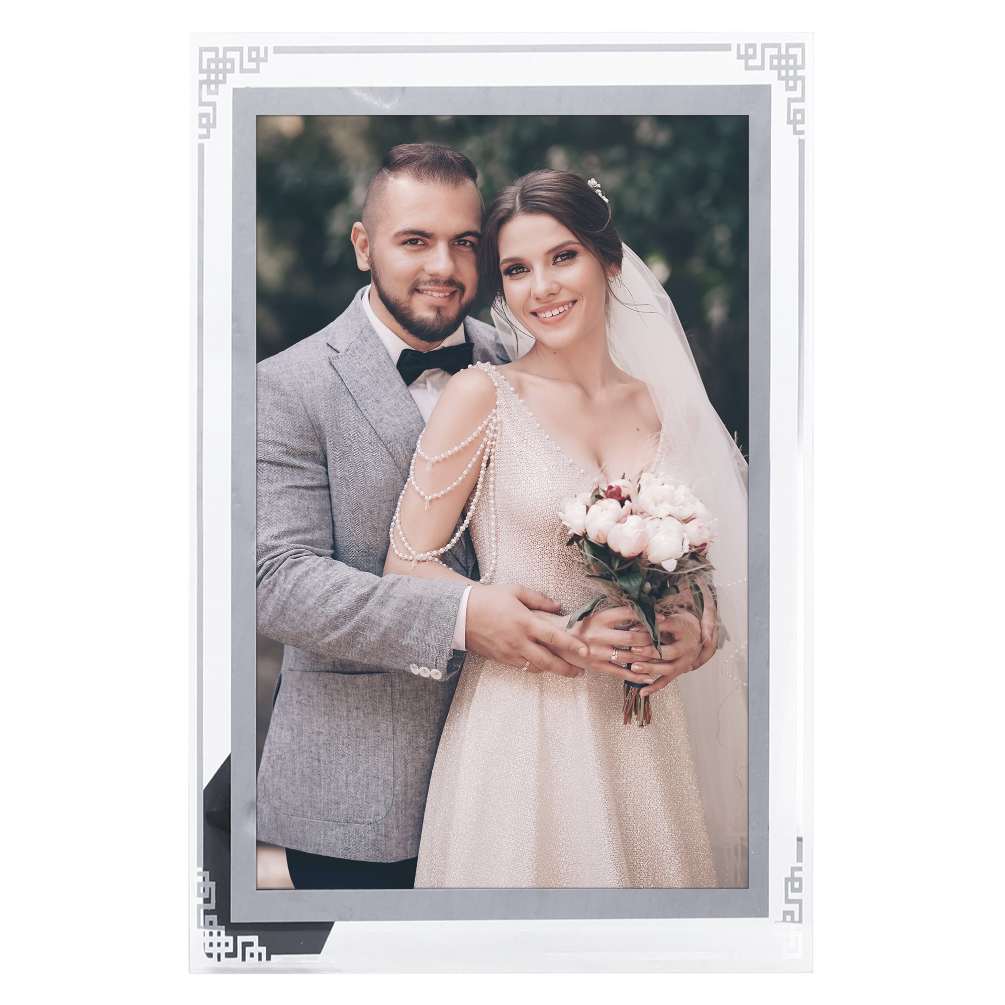 Unique Bargains Glass Picture Frames for Home Tabletop Decor Photo Frames Silver 4x6"