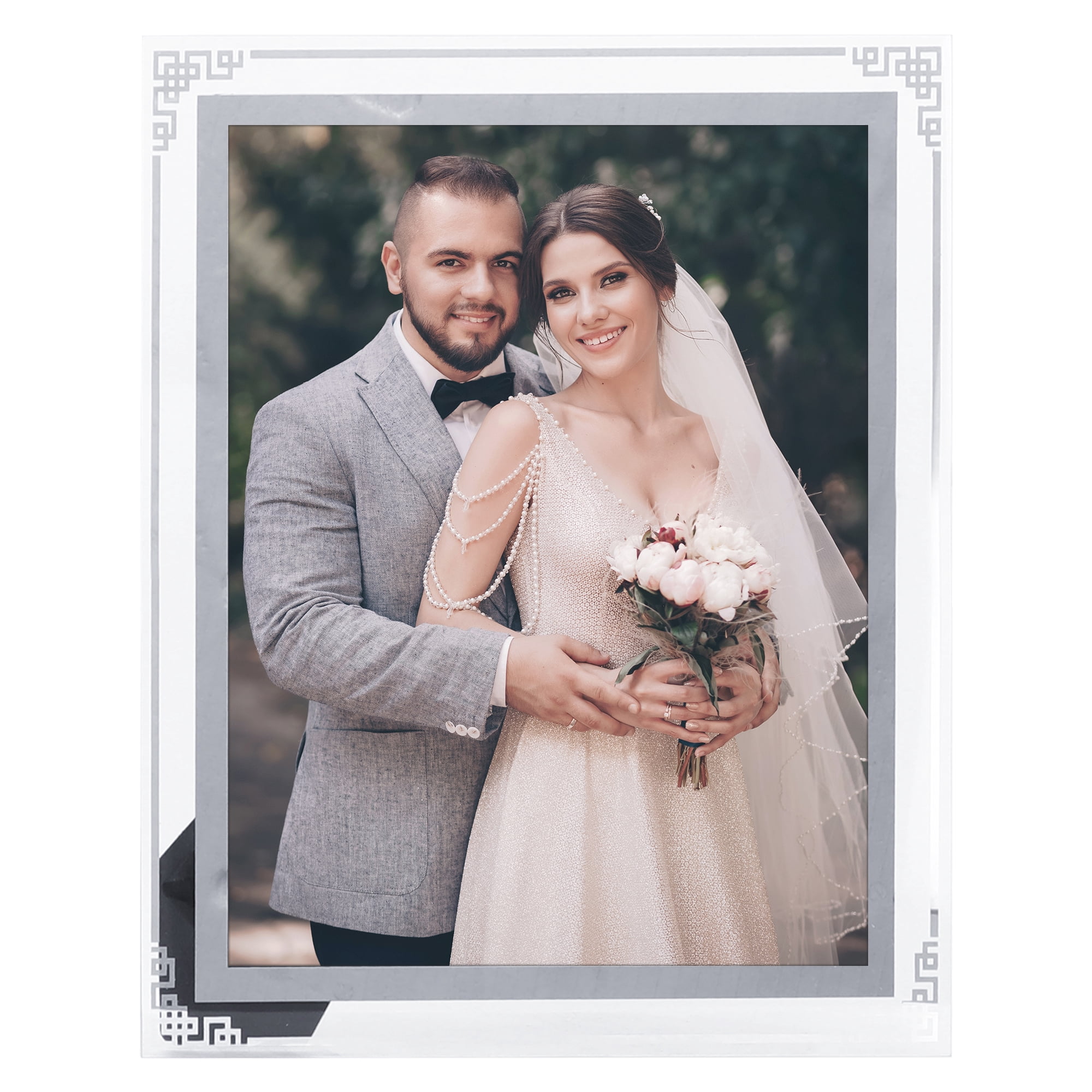 Unique Bargains Glass Picture Frames for Home Tabletop Decor Photo Frames Silver 8.5x11"