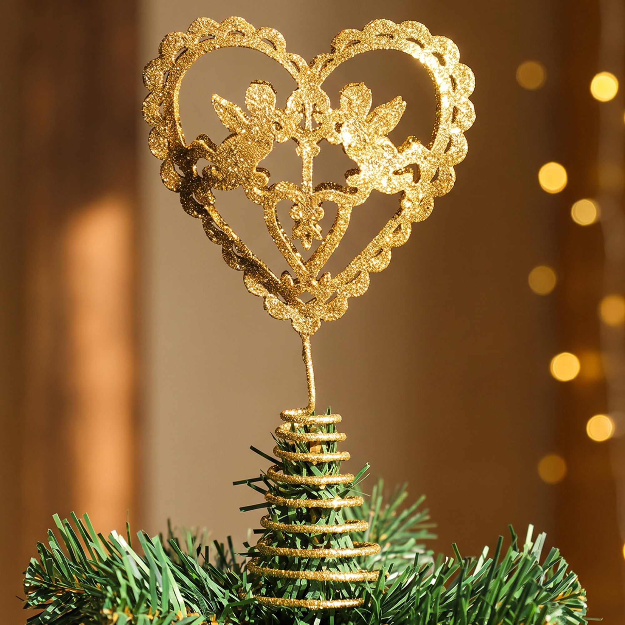 Unique Bargains Glittering Heart-shaped Luxury Radiant Canopy Diadem Gold Heart 5.9"