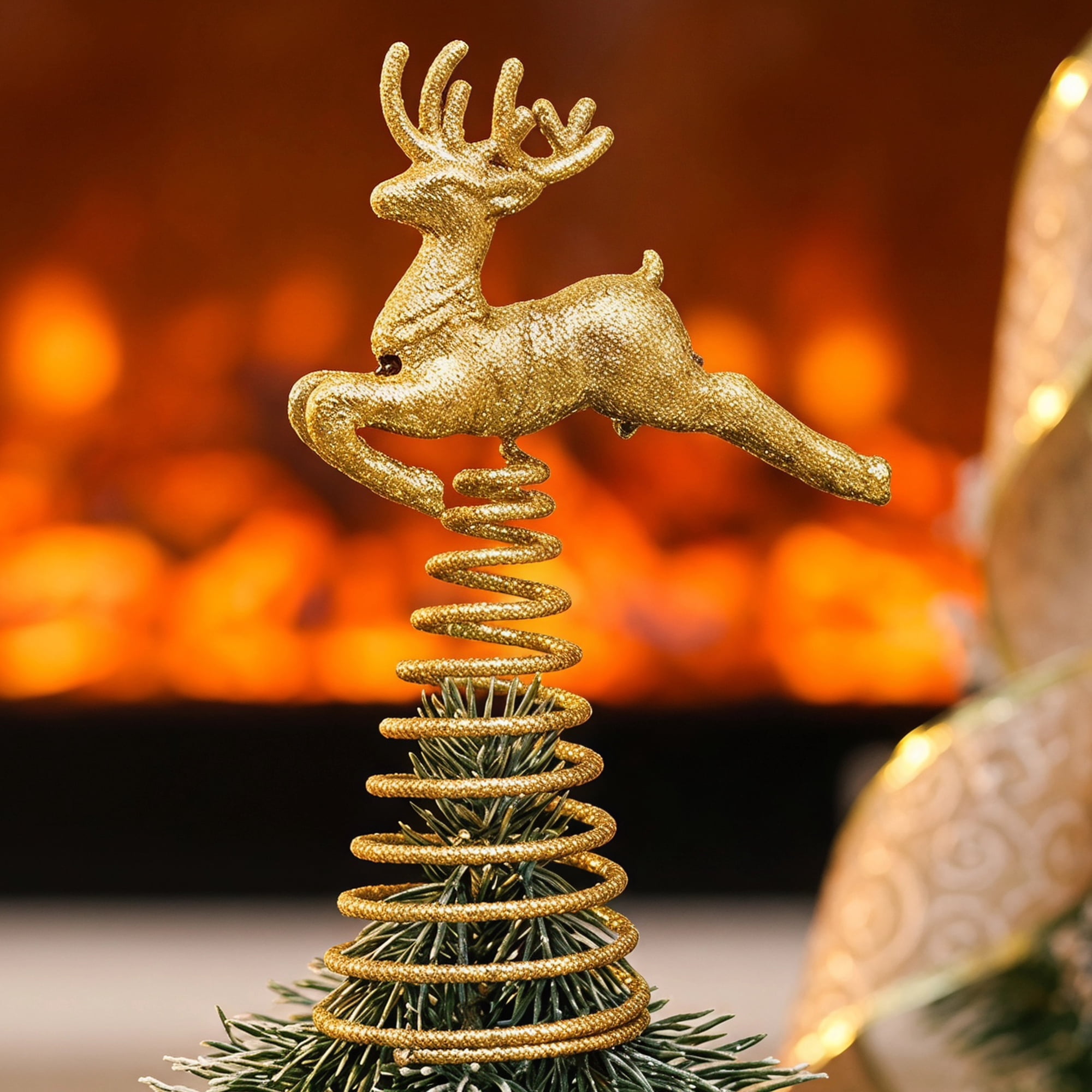 Unique Bargains Glittering Reindeer Herald Luxury Radiant Canopy Diadem Gold Deer 5.9"