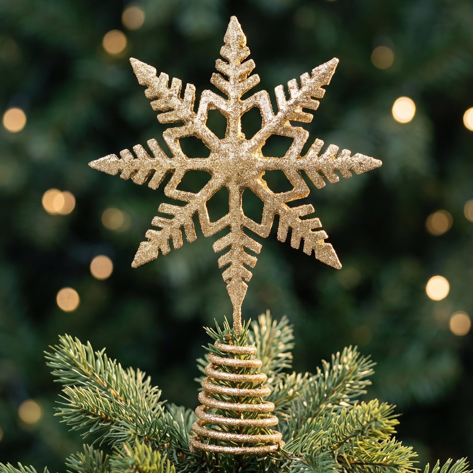 Unique Bargains Glittering Snowflake Tree Decoation with Radiant Spring Mount Gold 9.1"