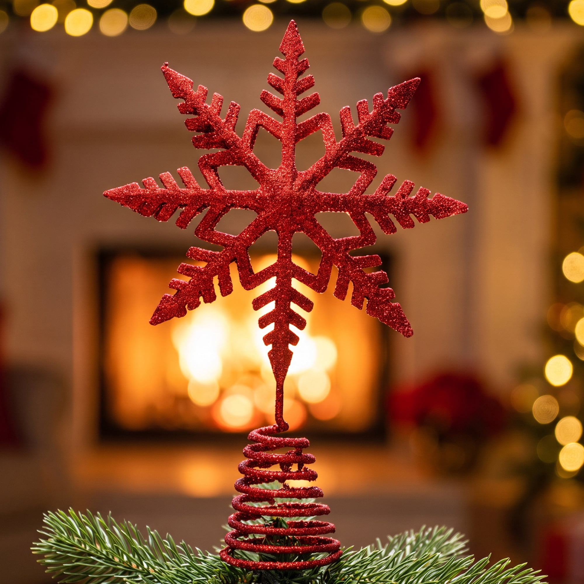 Unique Bargains Glittering Snowflake Tree Decoation with Radiant Spring Mount Red 9.1"