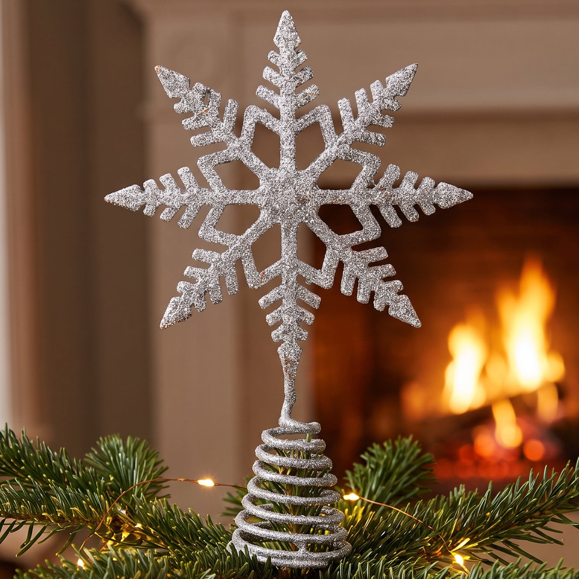 Unique Bargains Glittering Snowflake Tree Decoation with Radiant Spring Mount Silver 9.1"