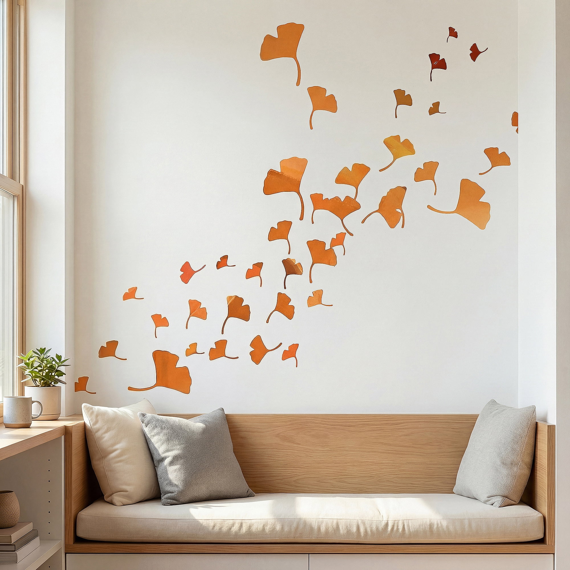 Unique Bargains Glow in the Dark Animal Wall Decals Orange Ginkgo Leaves 11.4" x 7.9"