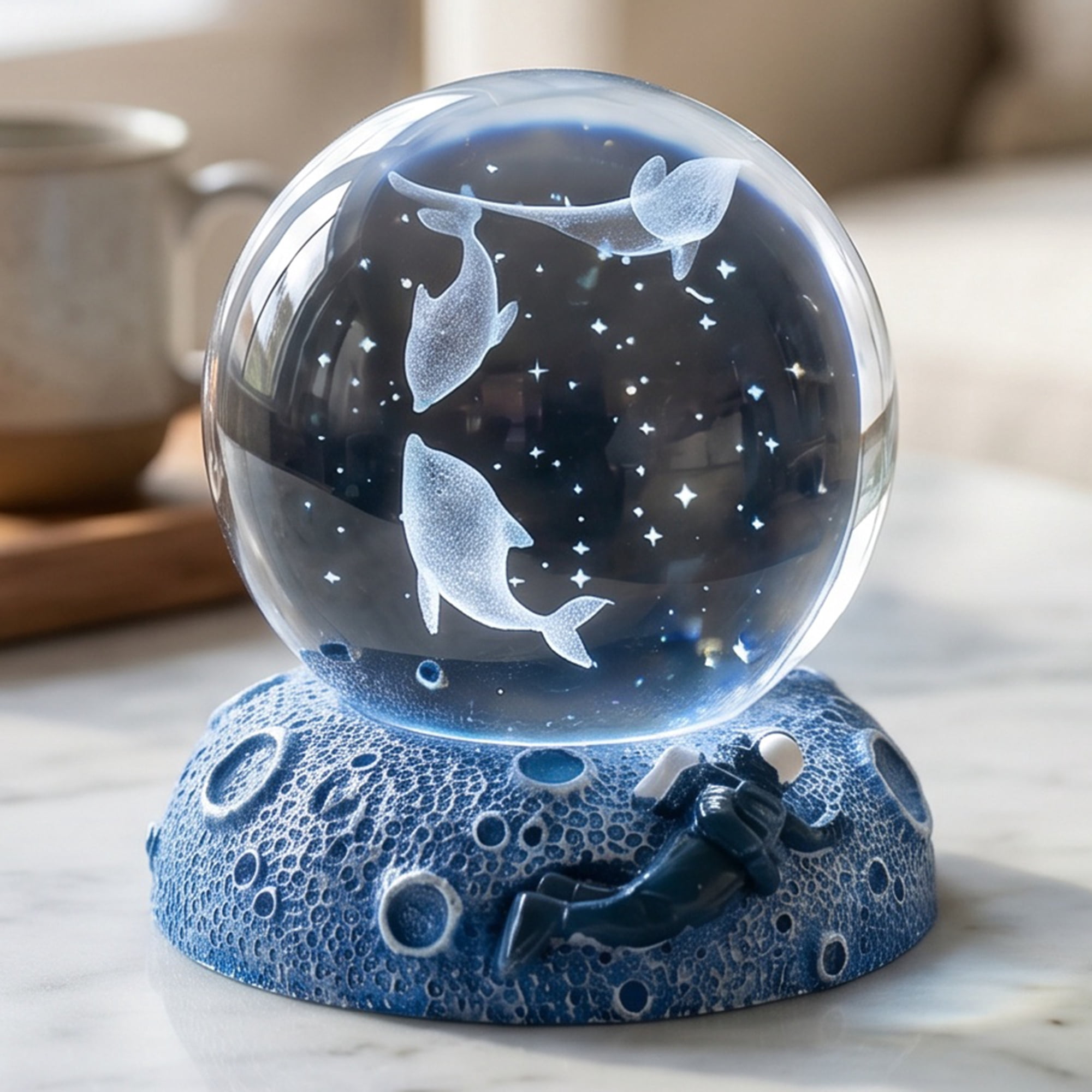 Unique Bargains Glowing Crystal Ball 3D Glass Ornament with LED Light Base Beige Style C