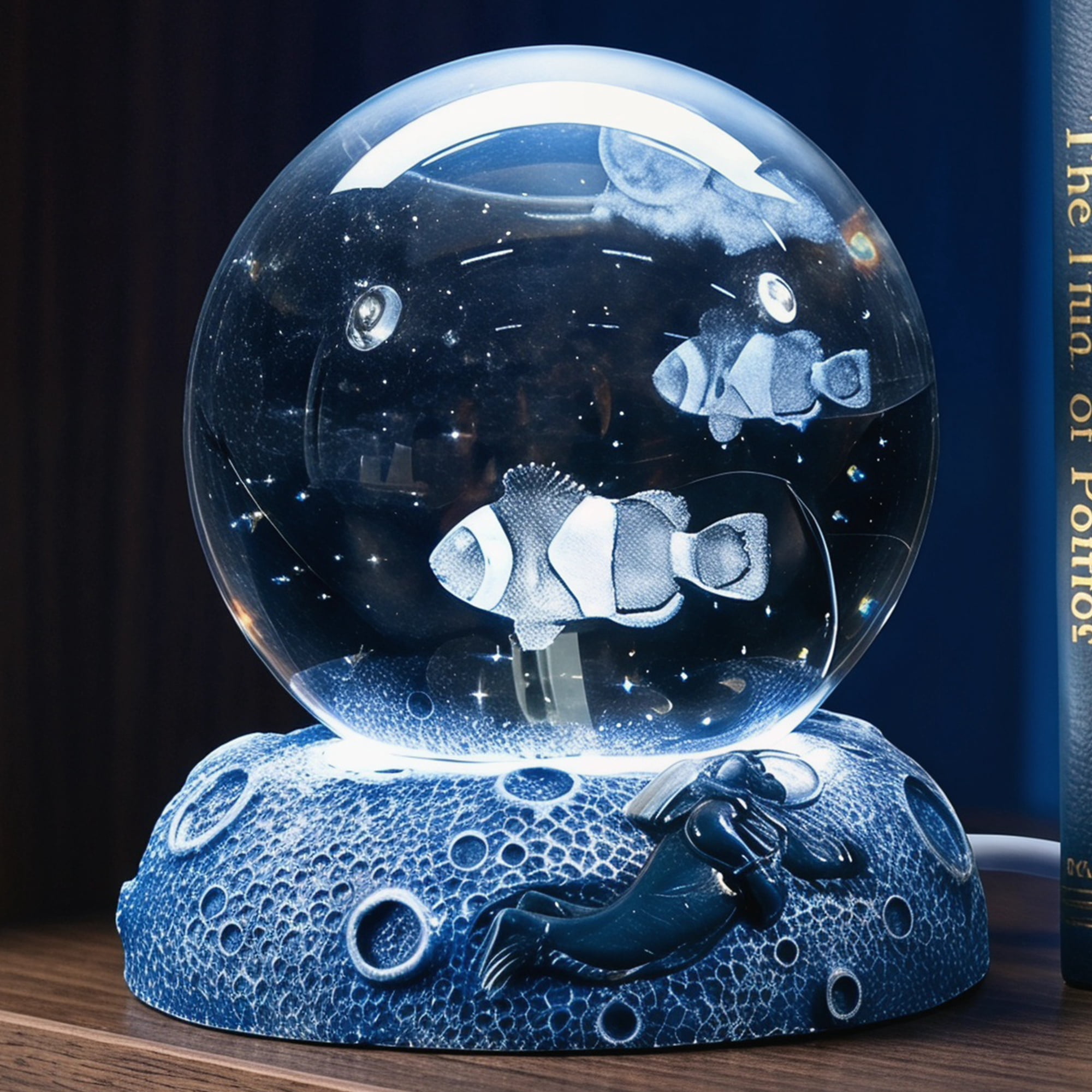 Unique Bargains Glowing Crystal Ball 3D Glass Ornament with LED Light Base Beige Style E