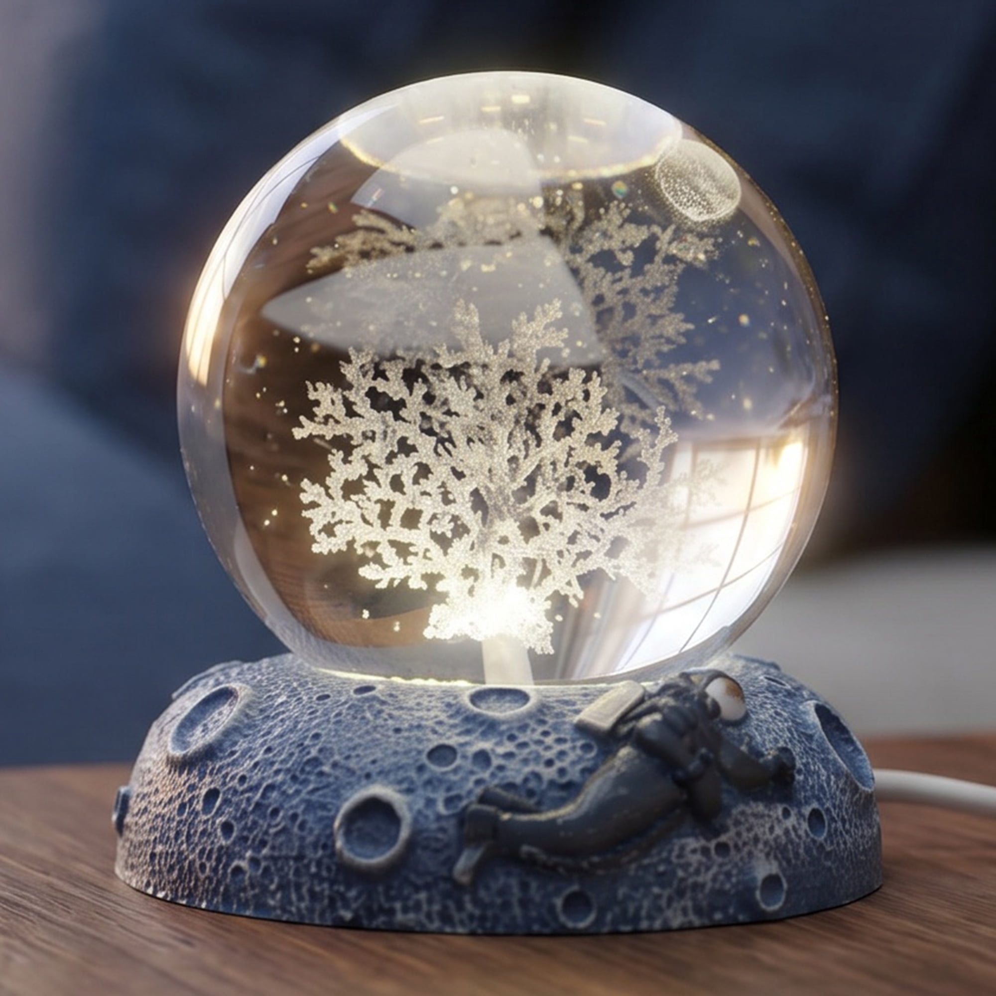 Unique Bargains Glowing Crystal Ball 3D Glass Ornament with LED Light Base Beige Style H