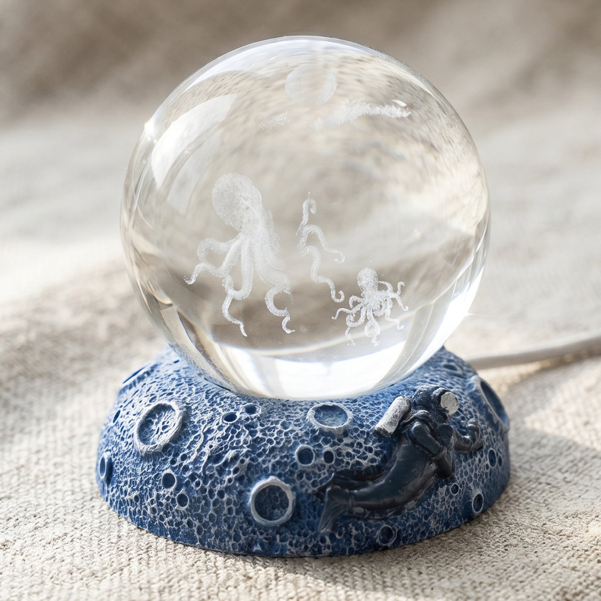 Unique Bargains Glowing Crystal Ball 3D Glass Ornament with LED Light Base Beige Style J