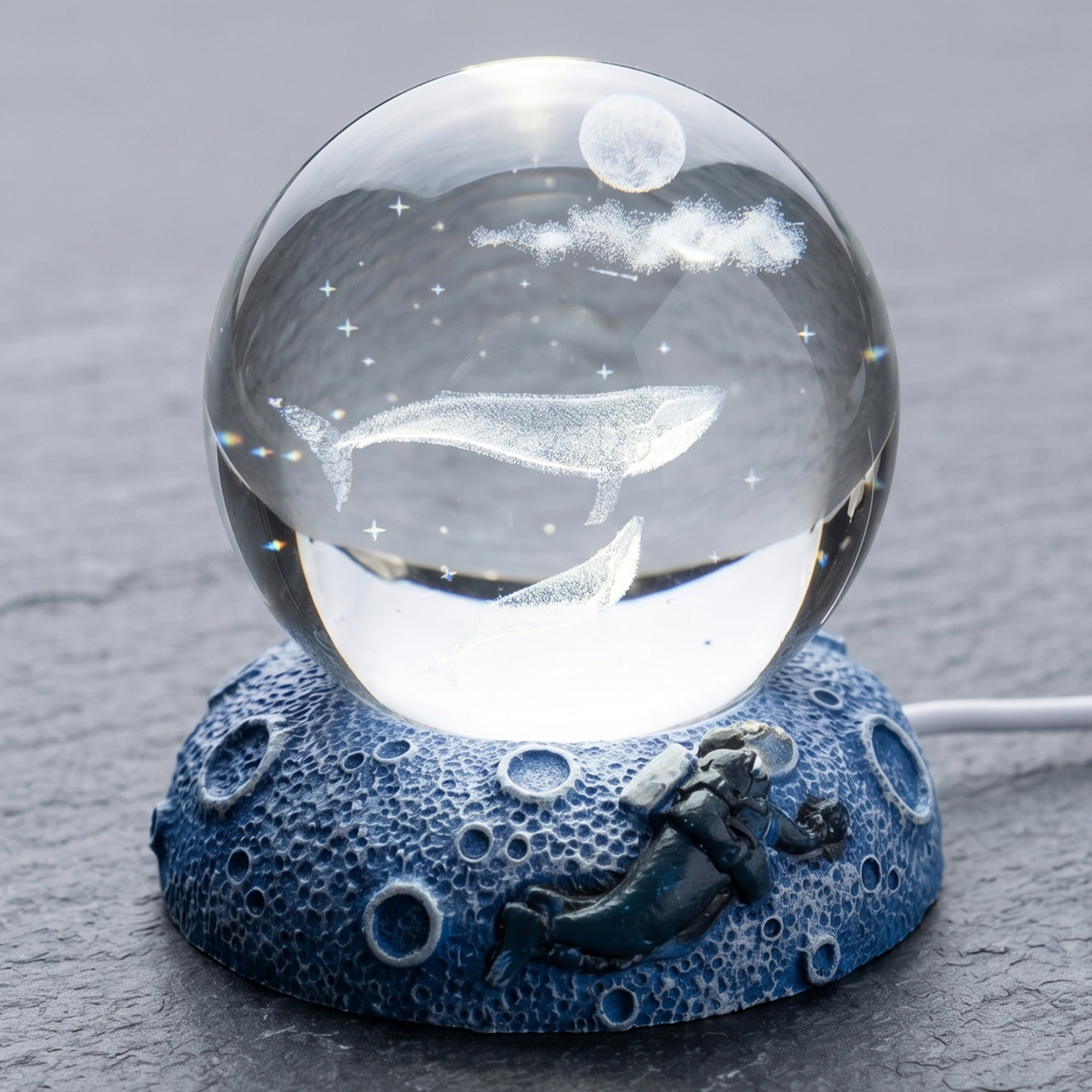 Unique Bargains Glowing Crystal Ball 3D Glass Ornament with LED Light Base Beige Style K