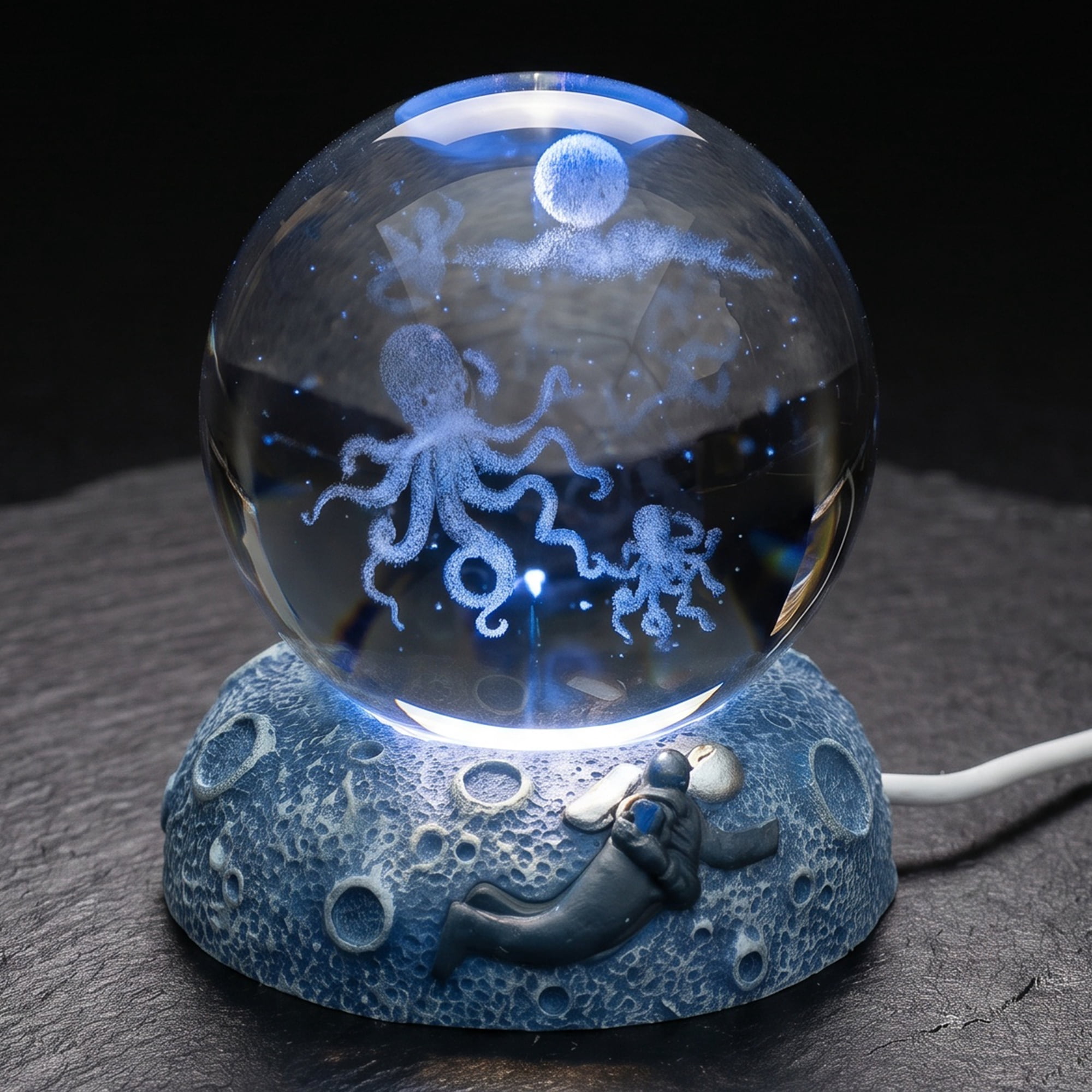 Unique Bargains Glowing Crystal Ball 3D Glass Ornament with LED Light Base Blue Style H