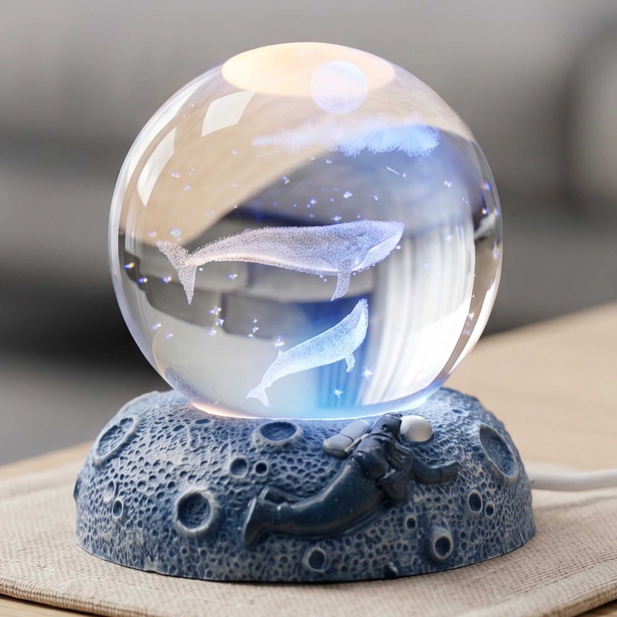 Unique Bargains Glowing Crystal Ball 3D Glass Ornament with LED Light Base Blue Style I