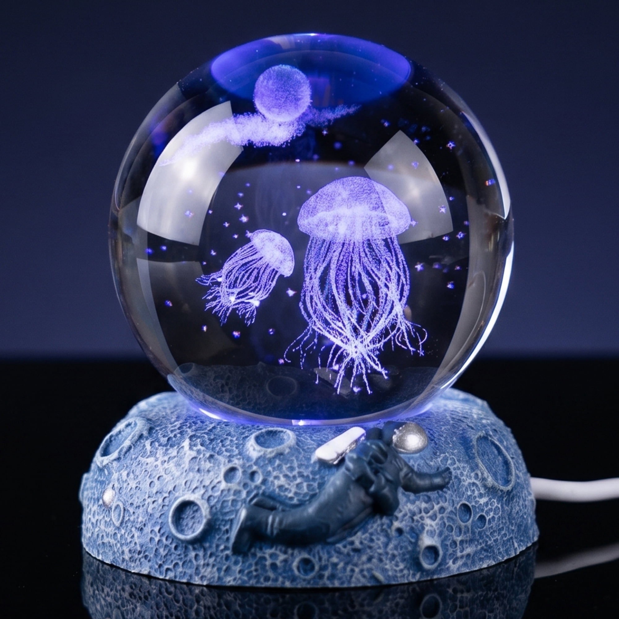 Unique Bargains Glowing Crystal Ball 3D Glass Ornament with LED Light Base Green Style A