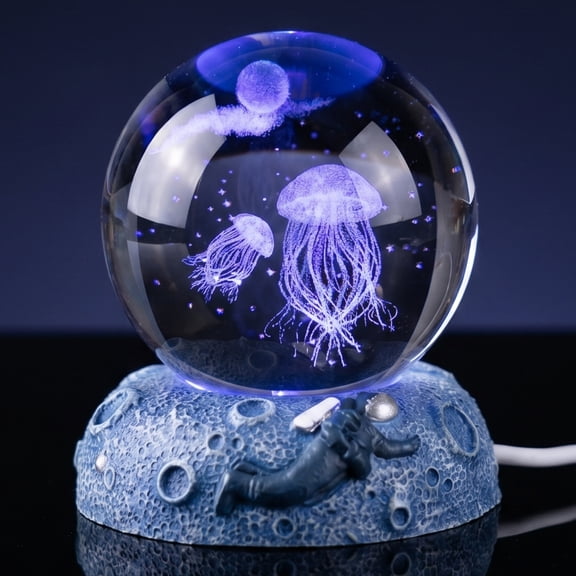 Unique Bargains Glowing Crystal Ball 3D Glass Ornament with LED Light Base Green Style A