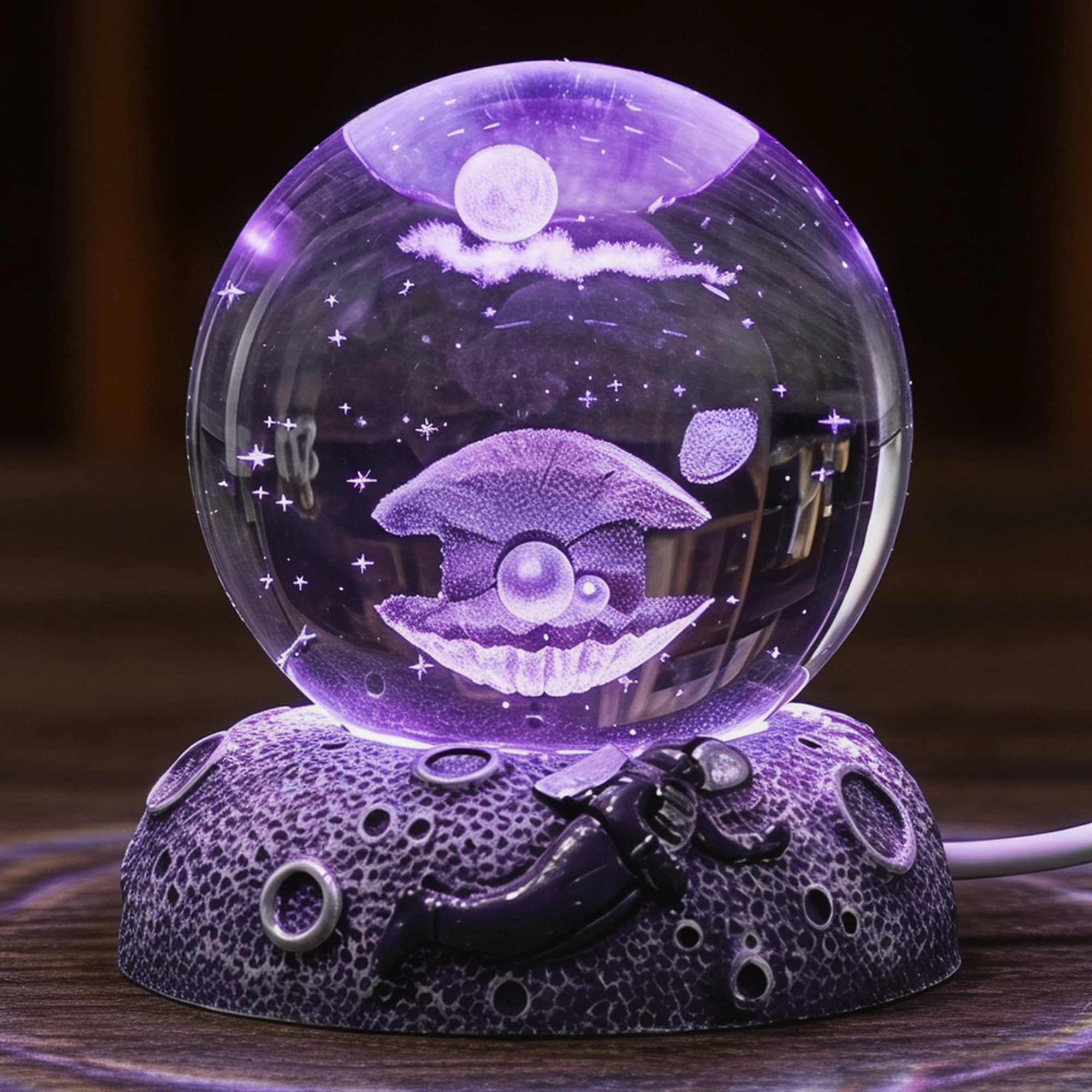 Unique Bargains Glowing Crystal Ball Figurine 3D Glass Ornament with LED Light Base Beige Style G 2.4"x2.4"x3.1"