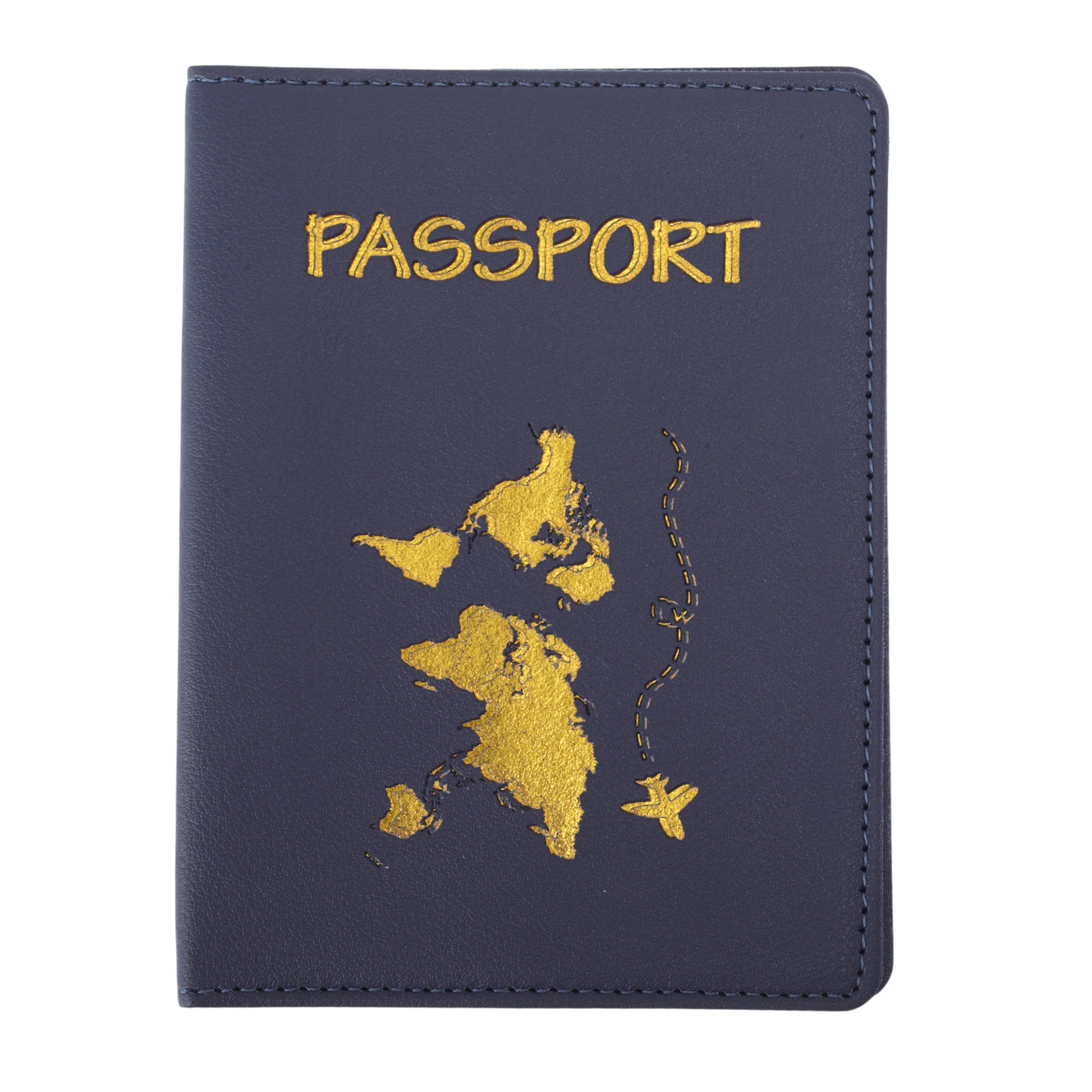 Unique Bargains Gold-stamped Map Passport Holder 1 Pc Dark Blue