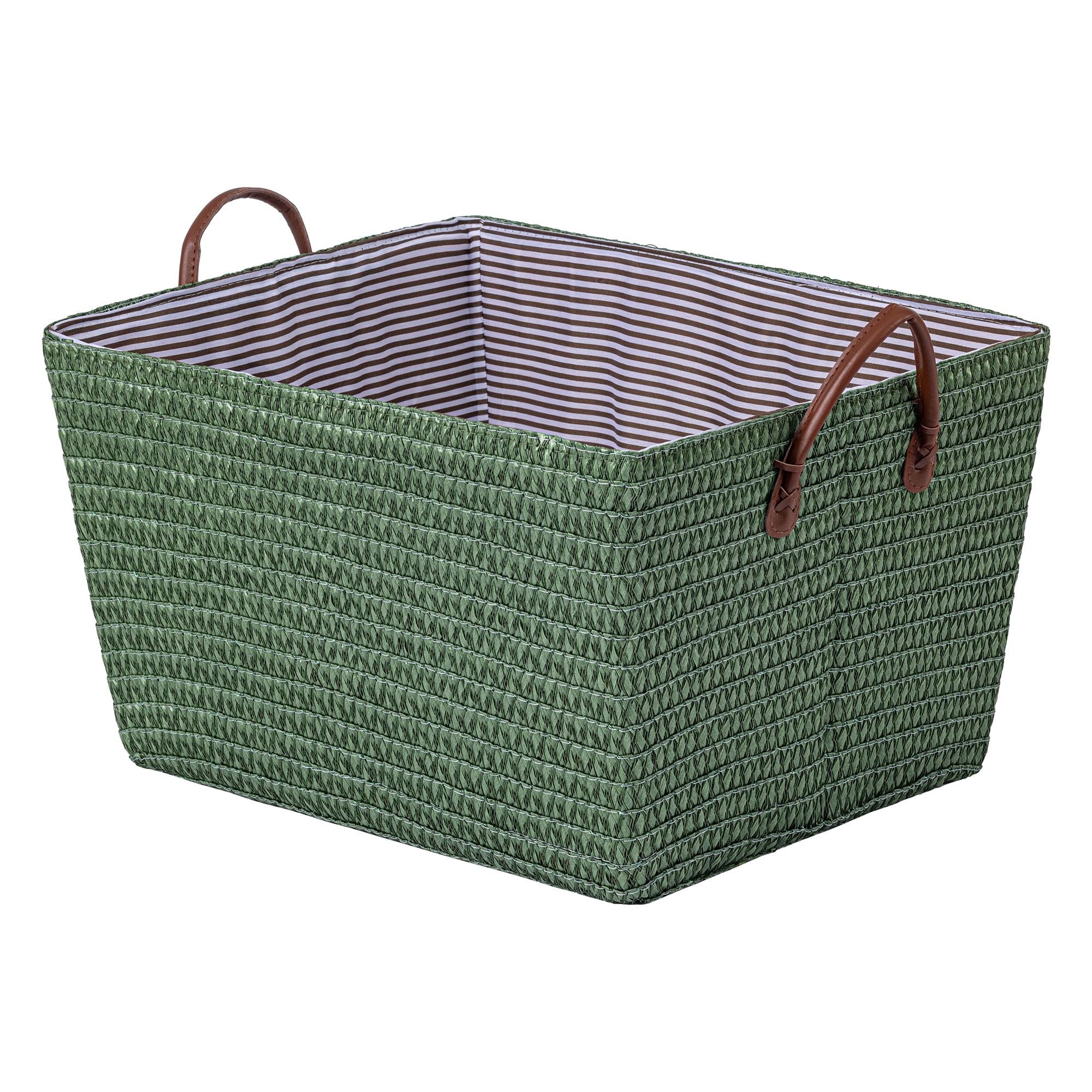Unique Bargains Good-quality Woven Shelf Closet Storage Bin Green 17.7*13.8*9.8in