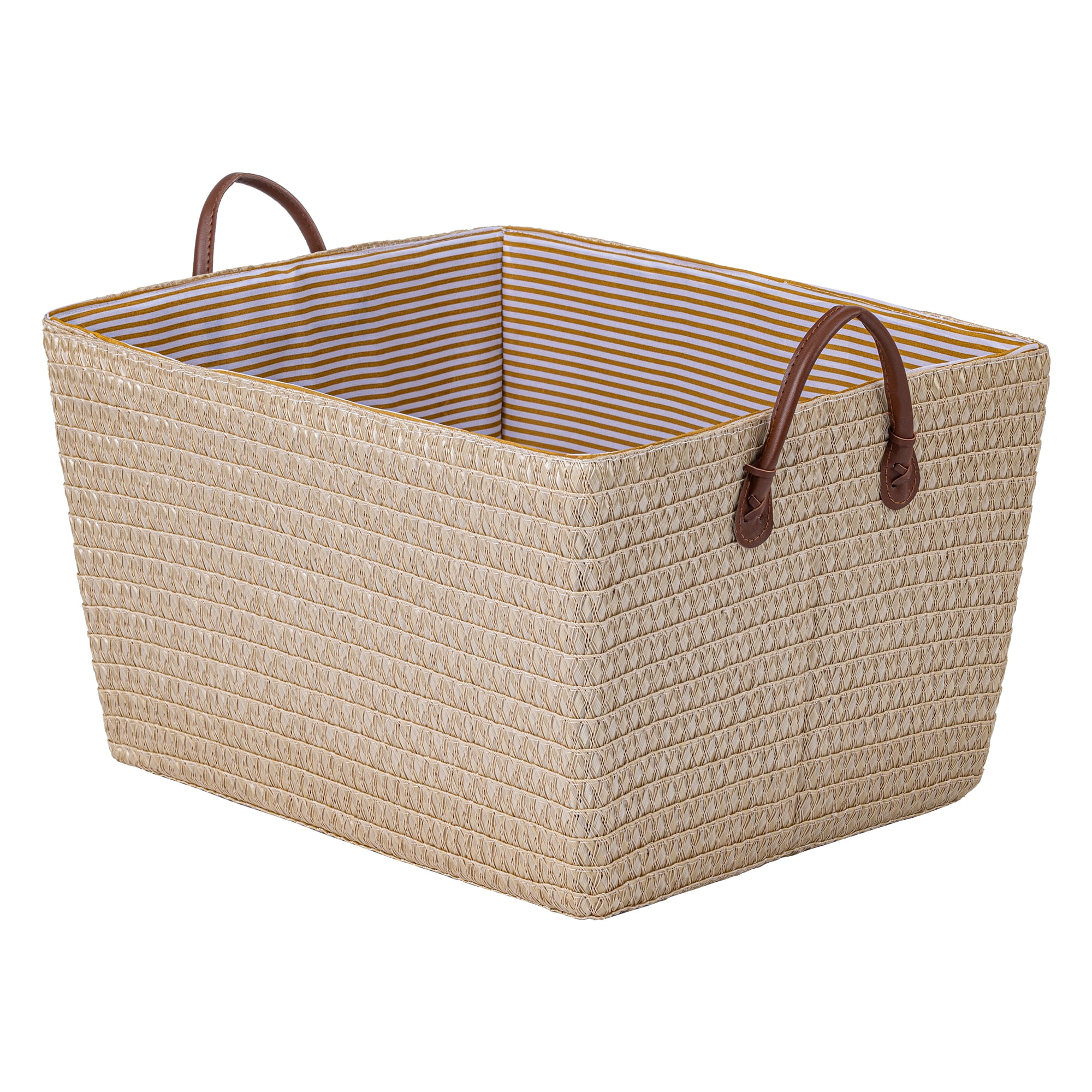 Unique Bargains Good-quality Woven Shelf Closet Storage Bin Light Brown 17.7*13.8*9.8in