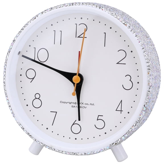 Unique Bargains Gorgeous Rhinestone Inlay Alarm Clock White 4.6"L x 2.0"W x 5.1"H