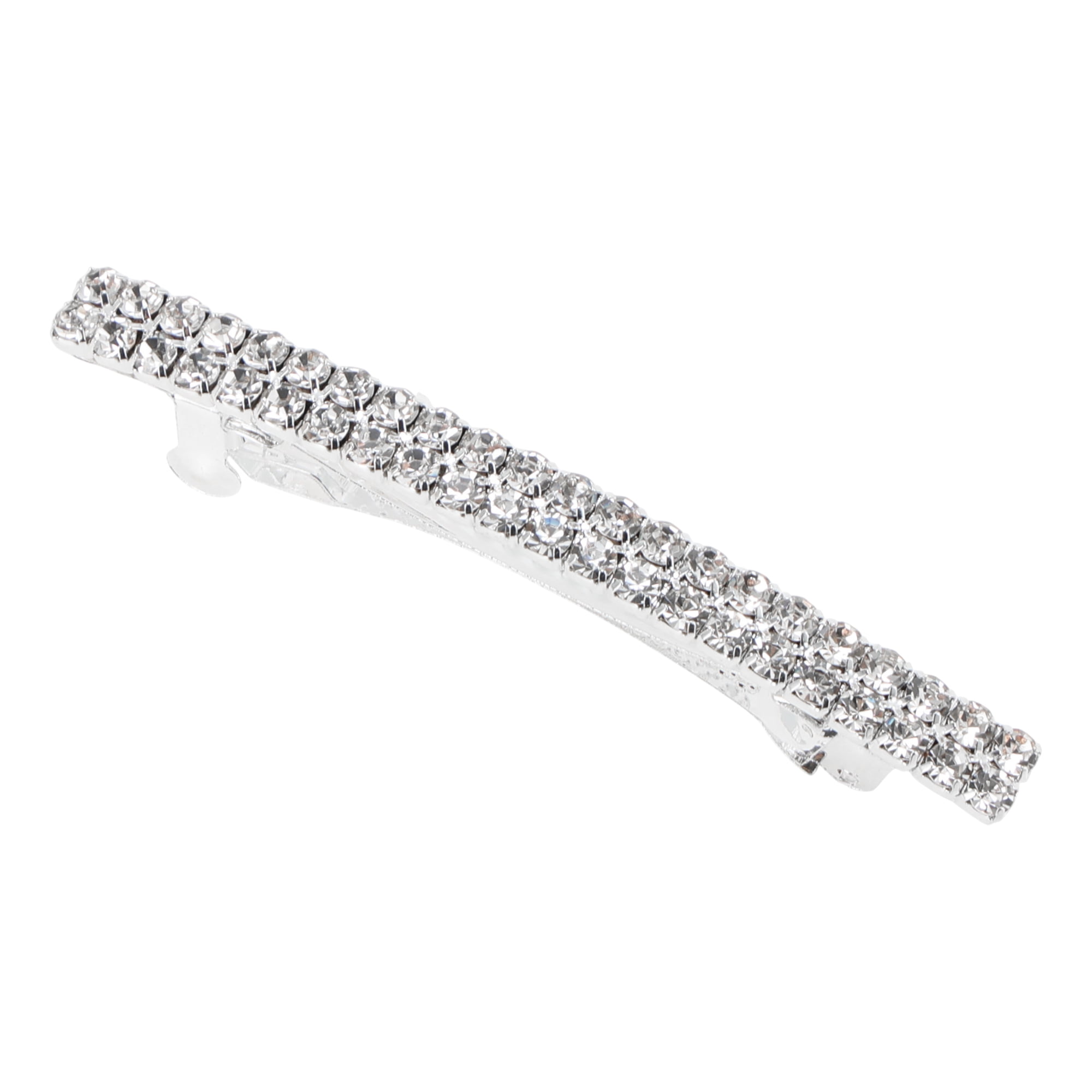 Unique Bargains Grace Crystal Spring Clip Hairpin 2-Row Hair Barrettes Silver Tone