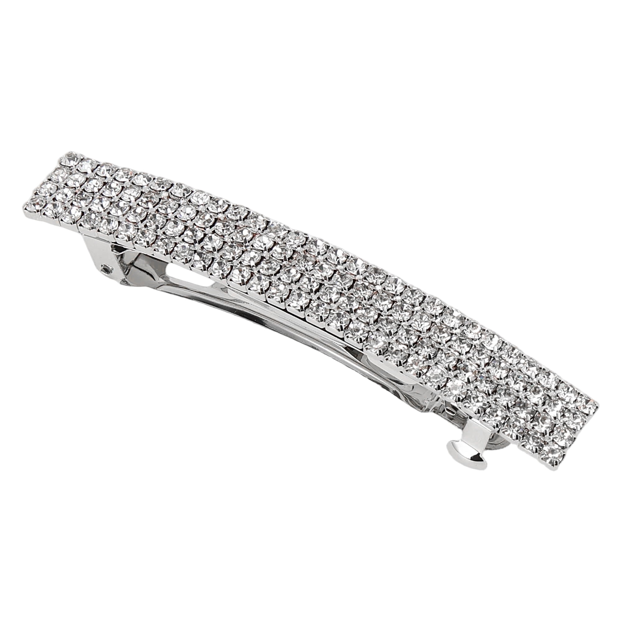 Unique Bargains Grace Crystal Spring Clip Hairpin 4-Row Hair Barrettes Silver Tone