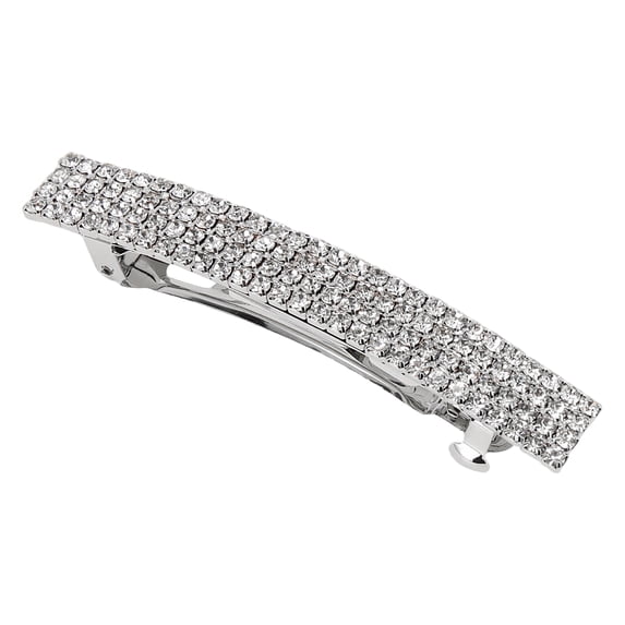 Unique Bargains Grace Crystal Spring Clip Hairpin 4-Row Hair Barrettes Silver Tone