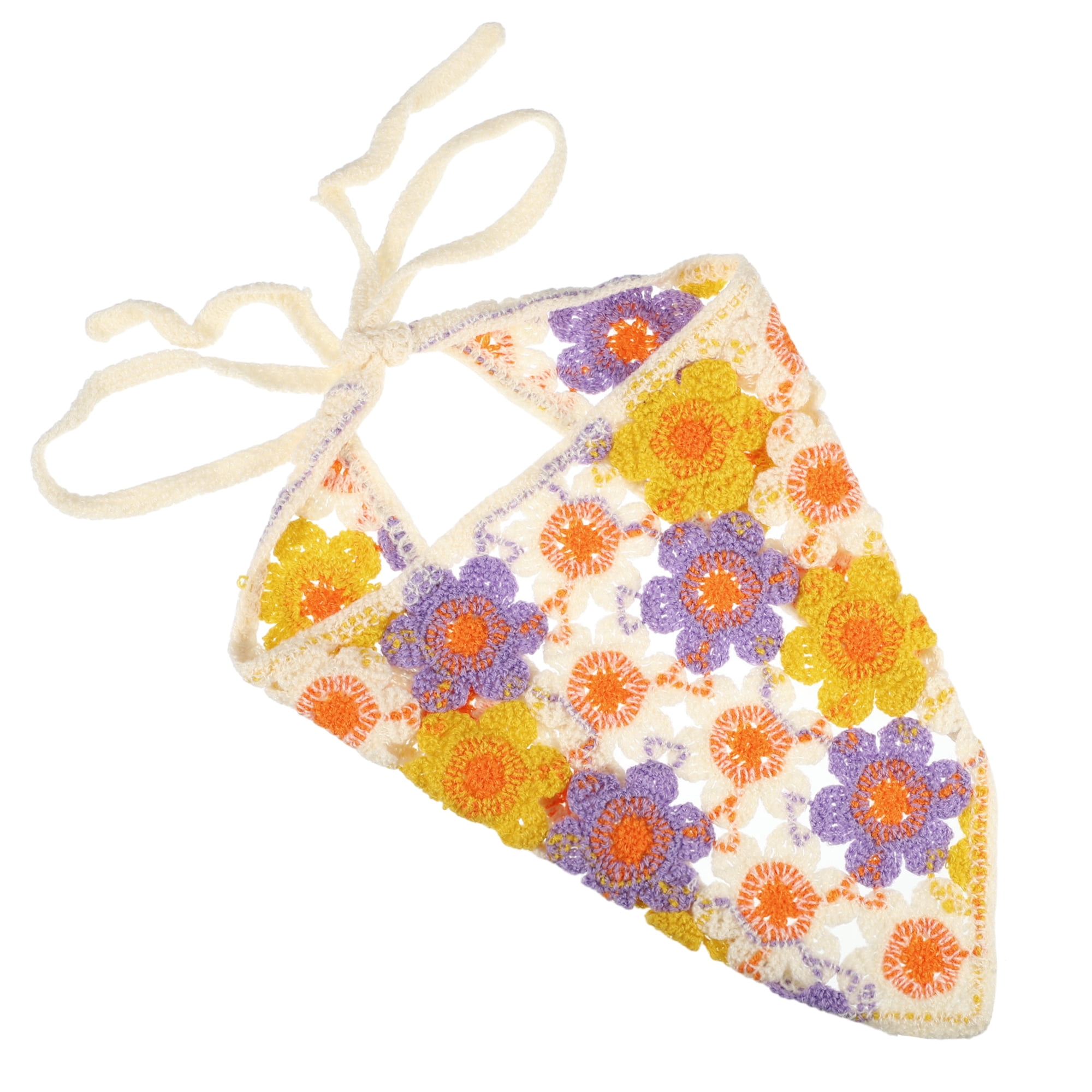Unique Bargains Grace Knitted Hollow Triangle Headwrap 19.69"x9.06" Yellow Purple 1 Pc