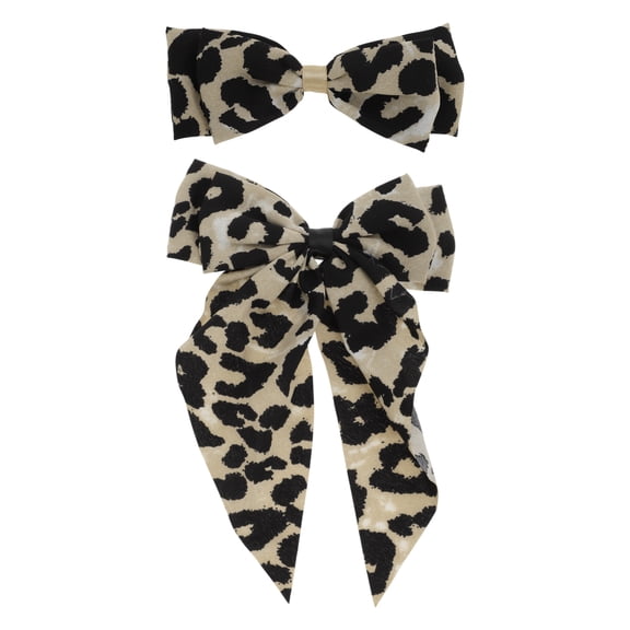 NOMADIC NOOK Grace Leopard Print Bow Barrettes Ribbon Hair Clips 2 Pcs White Black Beige