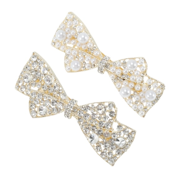 Unique Bargains Grace Side Hair Clips 2 Pcs Gold Tone White Transparent
