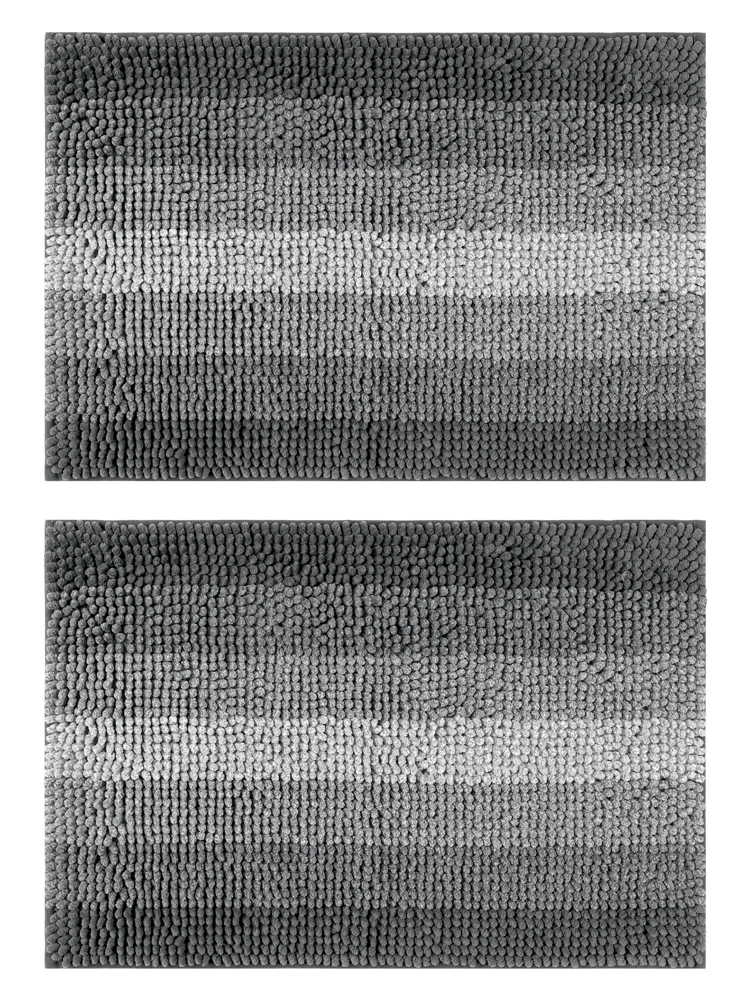 Unique Bargains Gradient Color Striped Bath Mats 2 Pcs Non-Slip Bathroom Rugs Black 20" x 32"