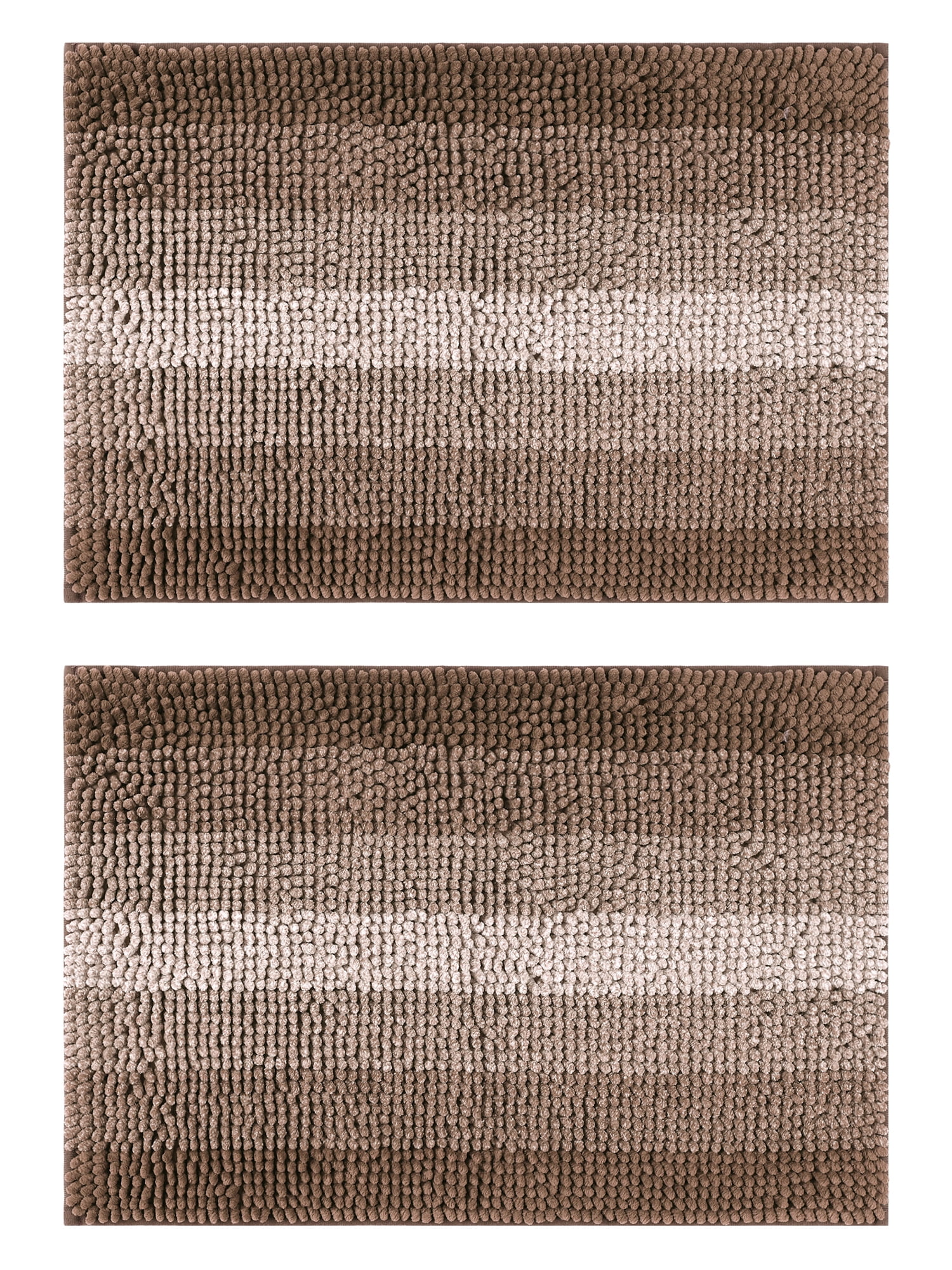 Unique Bargains Gradient Color Striped Bath Mats 2 Pcs Non-Slip Bathroom Rugs Coffee 20" x 32"
