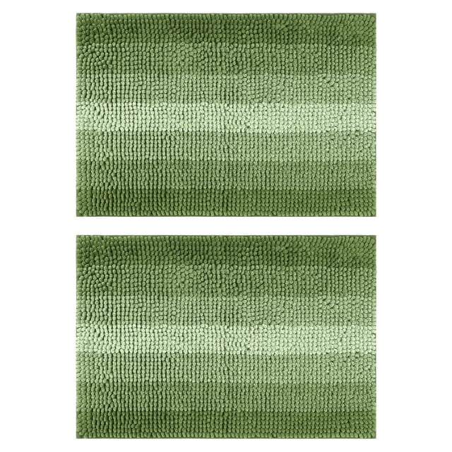 Unique Bargains Gradient Color Striped Bath Mats 2 Pcs Non-Slip Bathroom Rugs Green 16" x 24"