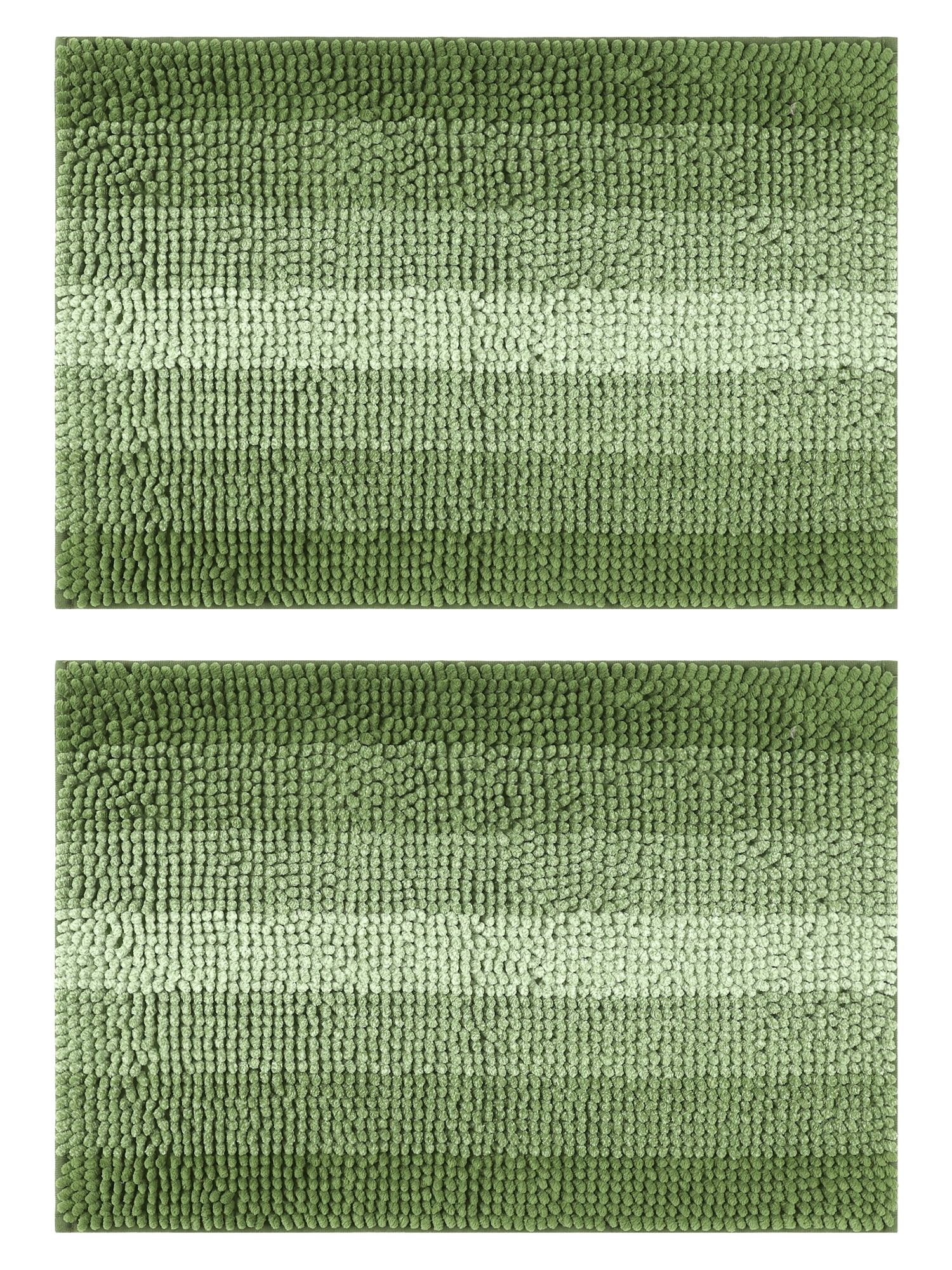 Unique Bargains Gradient Color Striped Bath Mats 2 Pcs Non-Slip Bathroom Rugs Green 20" x 32"