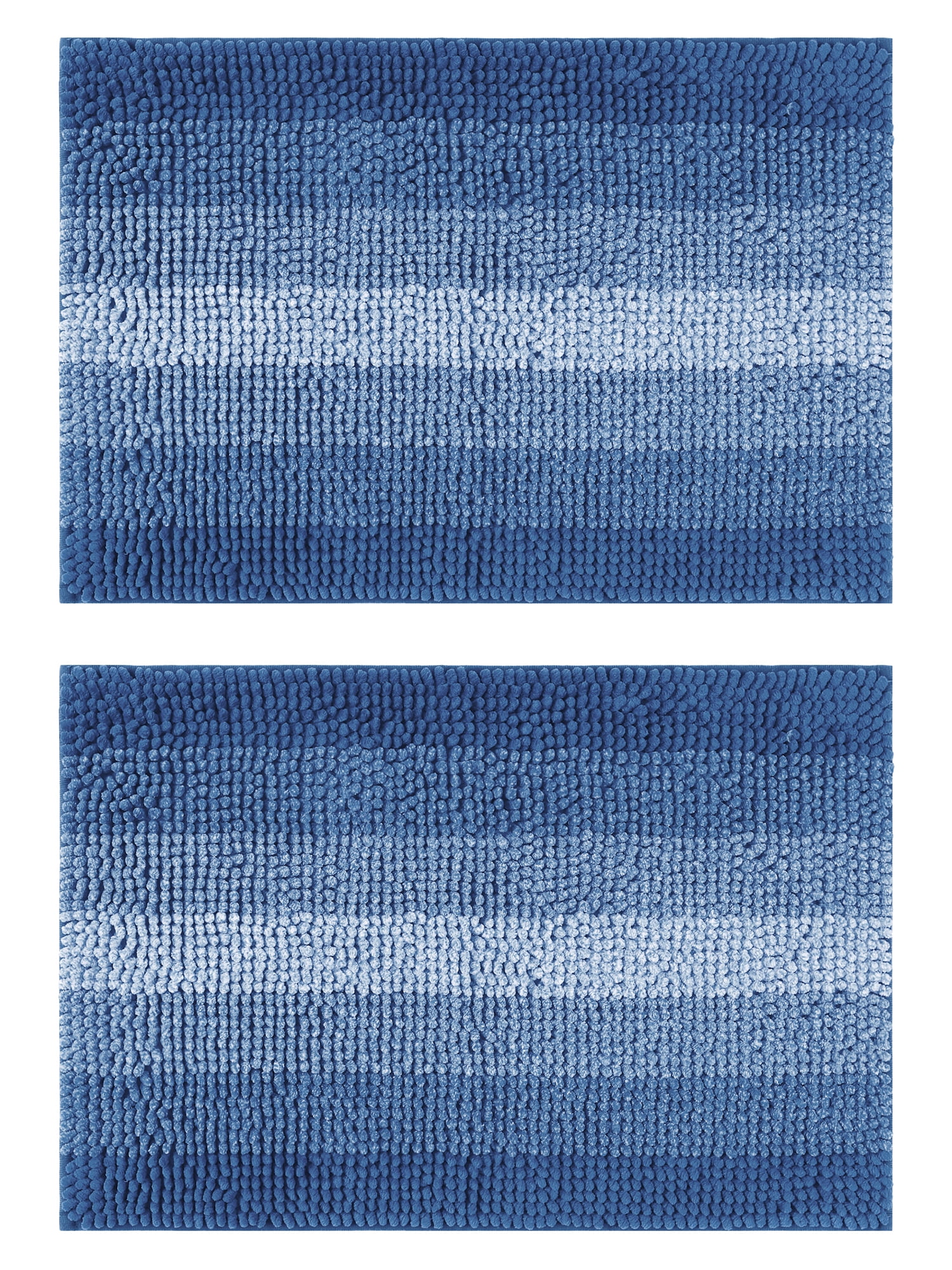 Unique Bargains Gradient Color Striped Bath Mats 2 Pcs Non-Slip Bathroom Rugs Navy Blue 16" x 24"