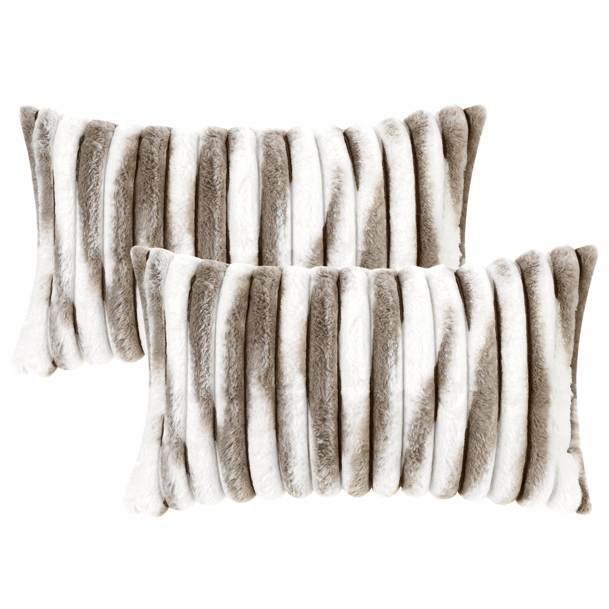 Unique Bargains Gradient Striped Tie Dye Throw Pillow Covers Faux Fur Plush Pillowcases Brown 12" x 20"