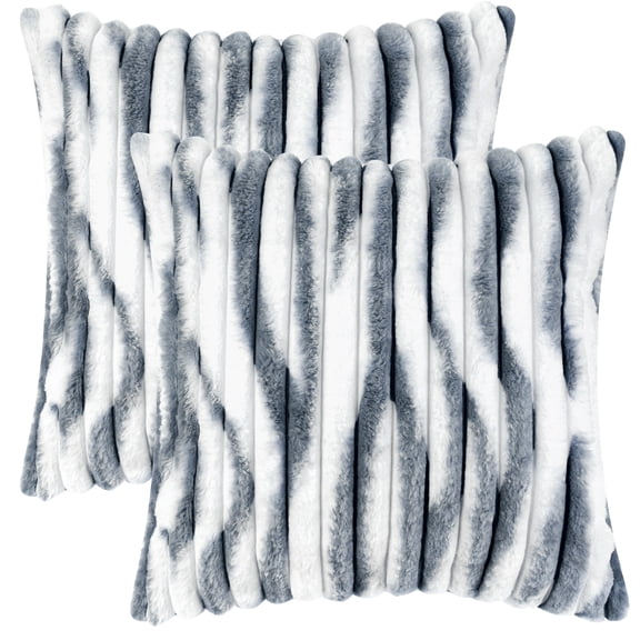 Unique Bargains Gradient Striped Tie Dye Throw Pillow Covers Faux Fur Plush Pillowcases Dark Blue 16" x 16"