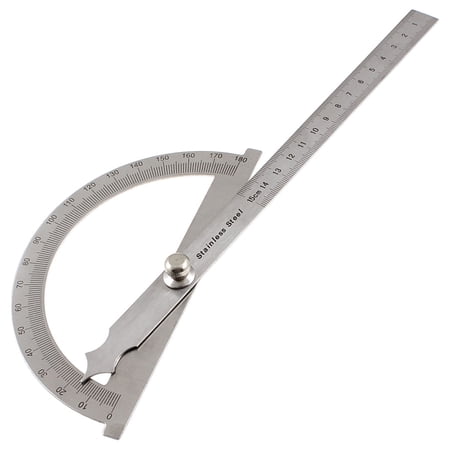 Unique Bargains Gray Metal Rotating 180 Degree Mesure Protractors Metric 15cm Ruler