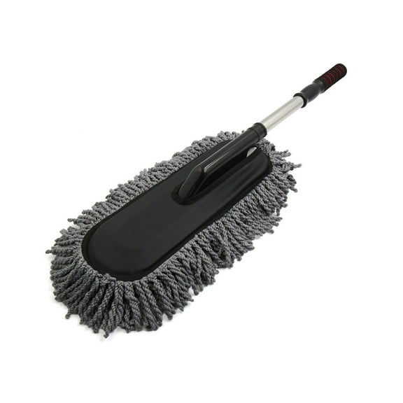 Unique Bargains Gray Microfiber Telescoping Flat Brush Duster Wax Mop Car Cleaning Washing Tools Black