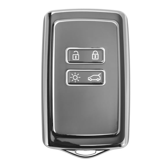 Unique Bargains Gray with Silver Tone Edge TPU Silicone Car Key Case for Renault Arkana, Kangoo, Sandero, Twingo, Laguna, Kadjar-4 Buttons Remote Control Key Fob Case