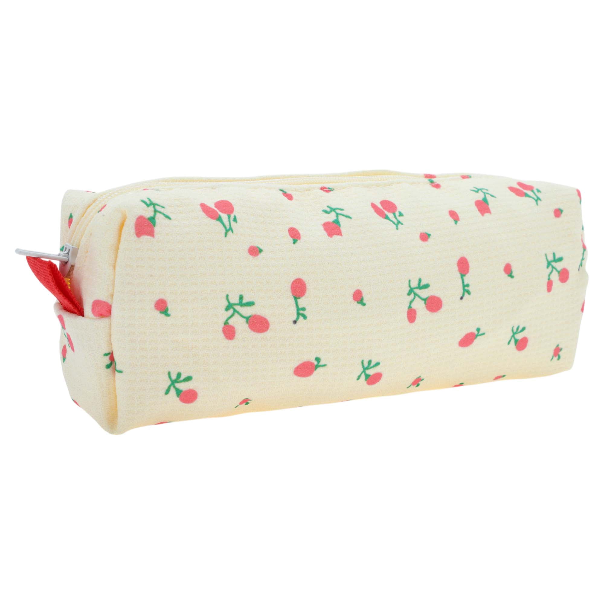 Unique Bargains Pencil Case Grid Print Pen Pouch Stationery Bag for Organizer Beige Pink Floral